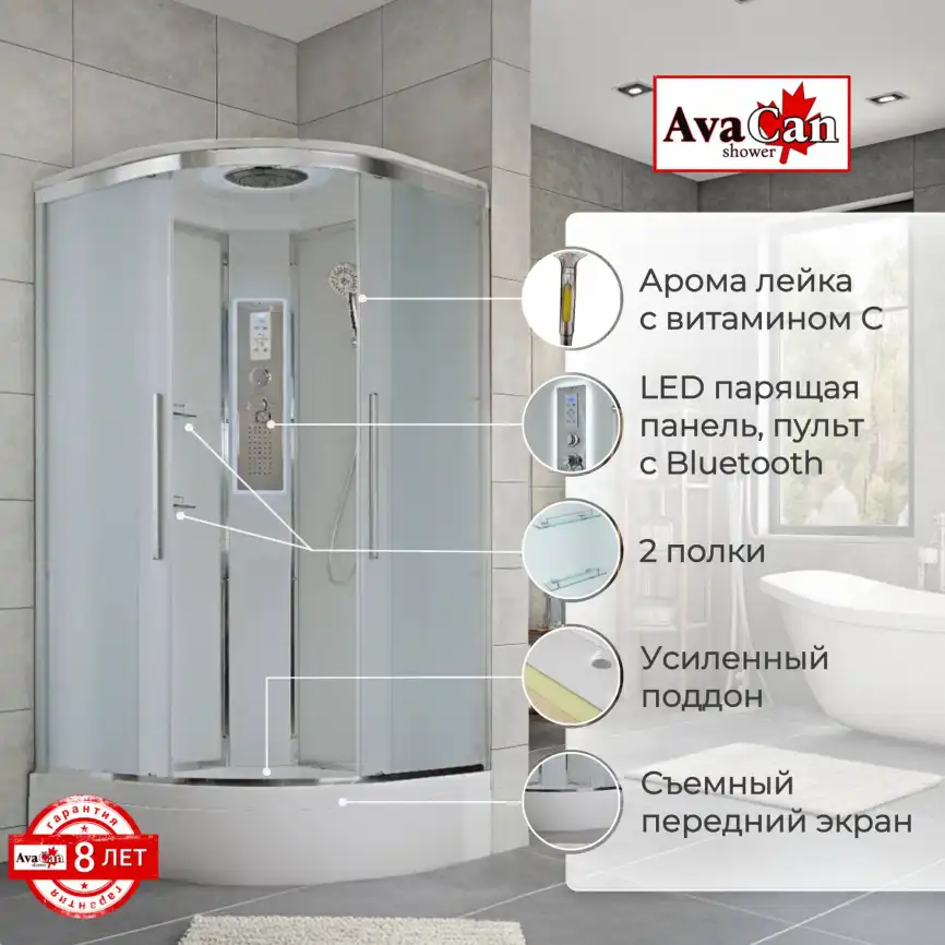 Душевая кабина AvaCan EM3011LEDnew 110x110 см, средний поддон, с крышей фото 2