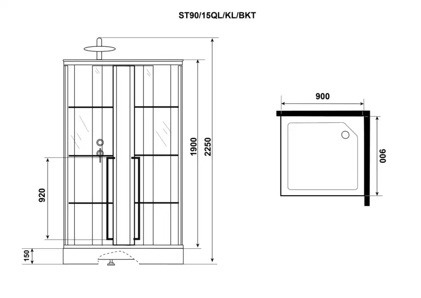Душевая кабина Niagara Standart 90х90 ST90/15QL/KL/BKT низкий поддон, черный профиль, стекло прозрачное фото 10
