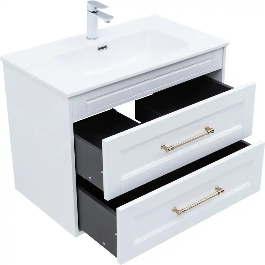 Тумба под раковину Aquanet Бостон new 80 белый сатин (ручки золото), 347182 фото 4