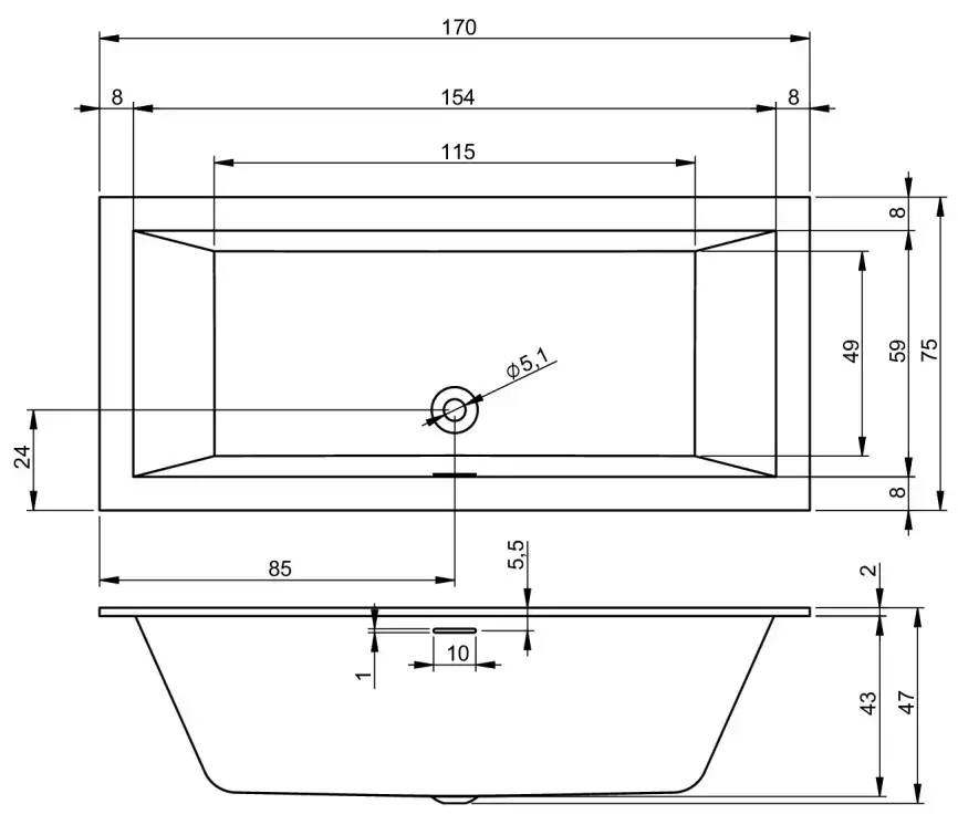 Акриловая ванна Riho Rething Cubic 170х75 прямоугольная B105001005 фото 5