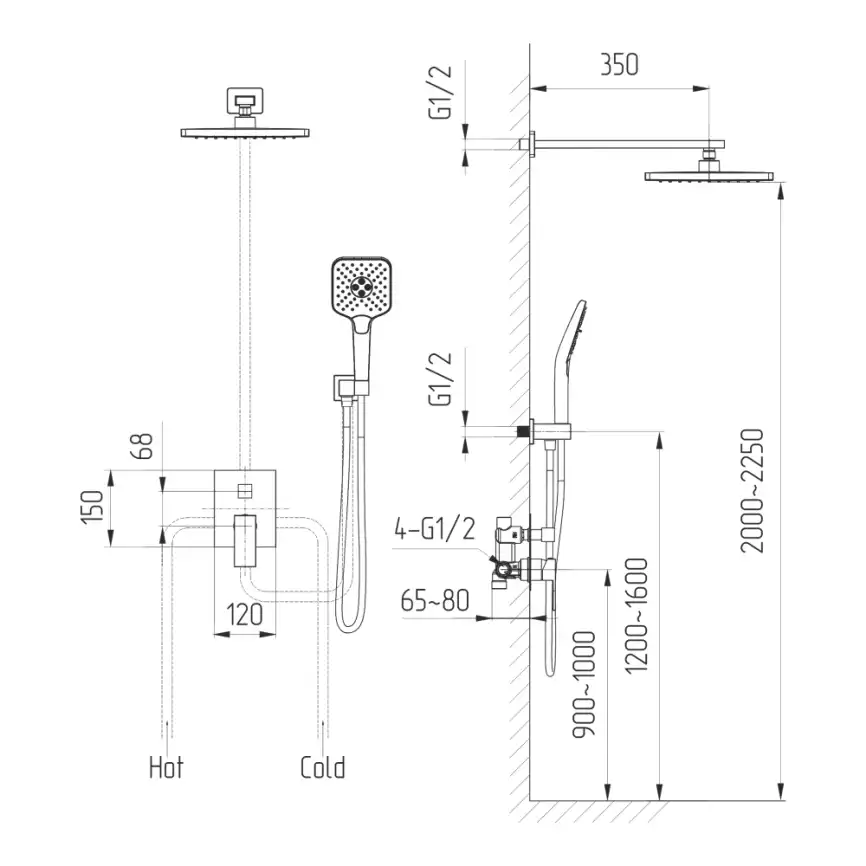 Встраиваемая душевая система AVS CUBE 811-221-GM, оружейная сталь фото 7