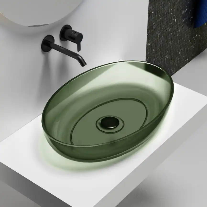 Раковина накладная ABBER KRISTALL 60х40х13 AT2801Vesuvian, овальная, оливковая фото 1