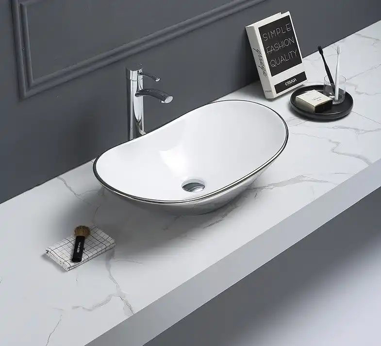 Раковина накладная CeramaLux 615х360х155 7811ASW, цвет Белый / Серый фото 1