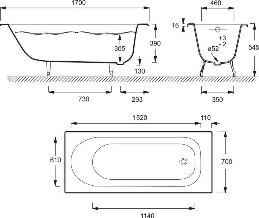 Чугунная ванна Jacob Delafon Soisson 170х70 E2921-00 без антискользящего покрытием, Белая фото 4