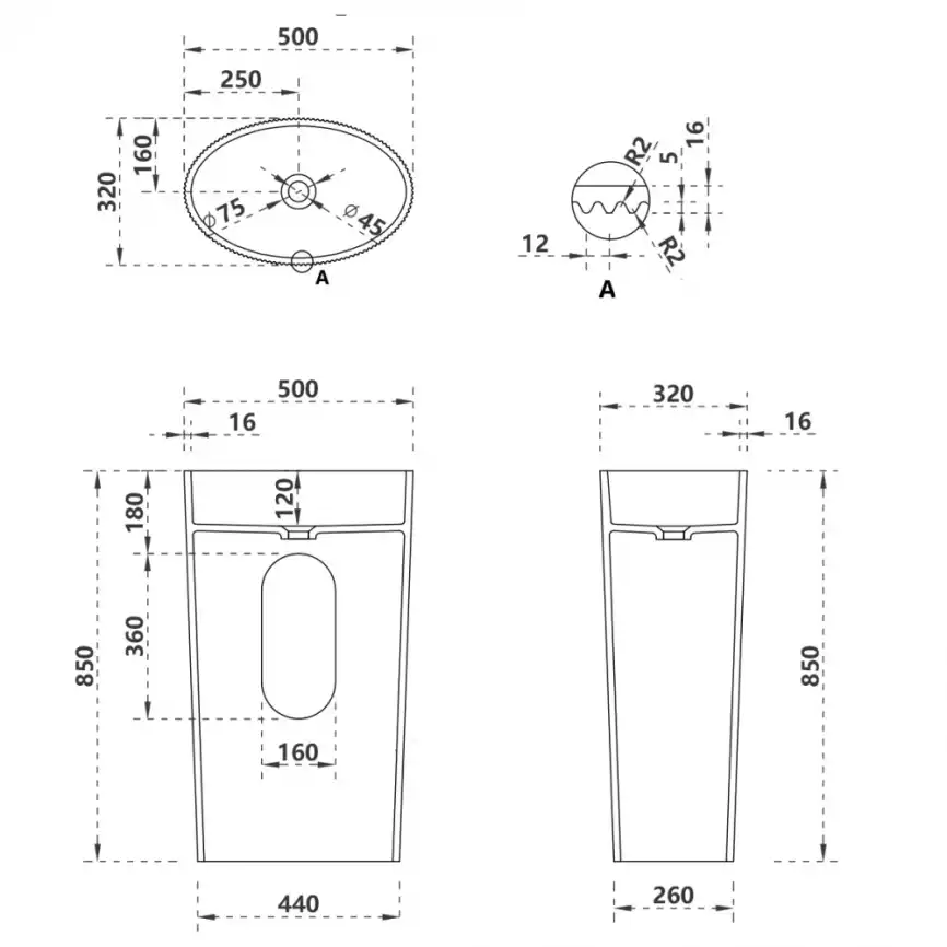 Раковина напольная ABBER STEIN 50х32х85 AS2504-H, овальная, белая матовая фото 4
