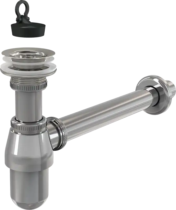 Сифон для раковины AlcaPlast A437 D32 мм, цельнометаллический, с водосливом 5/4, хром фото 1