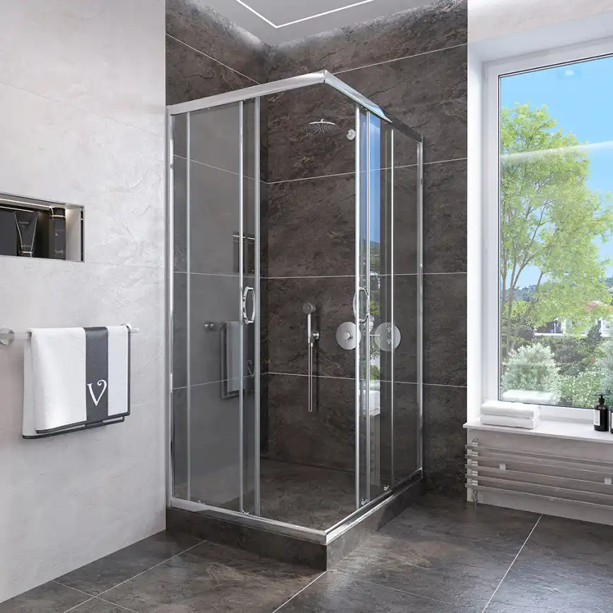 Душевой уголок Veconi Rovigo RV-113 90х90х185, профиль Хром, стекло прозрачное (RV113-90-01-C4) фото 2