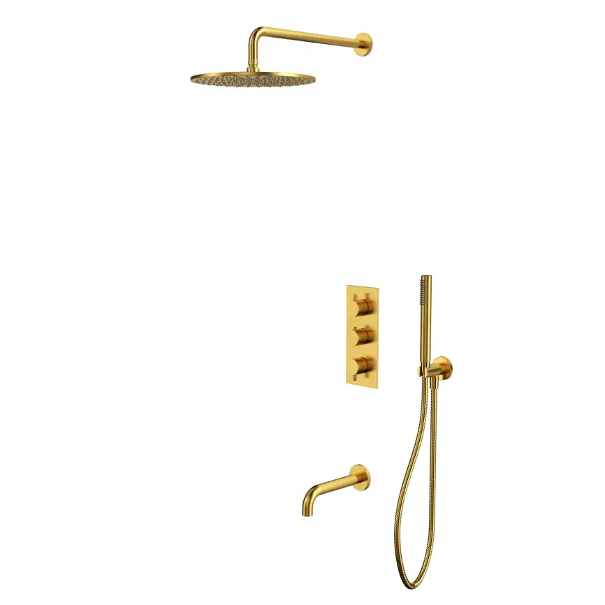Душевая система для ванны WHITECROSS Y brushed gold YSET11GLB, термостатическая, скрытого монтажа, Золото брашированное фото 1