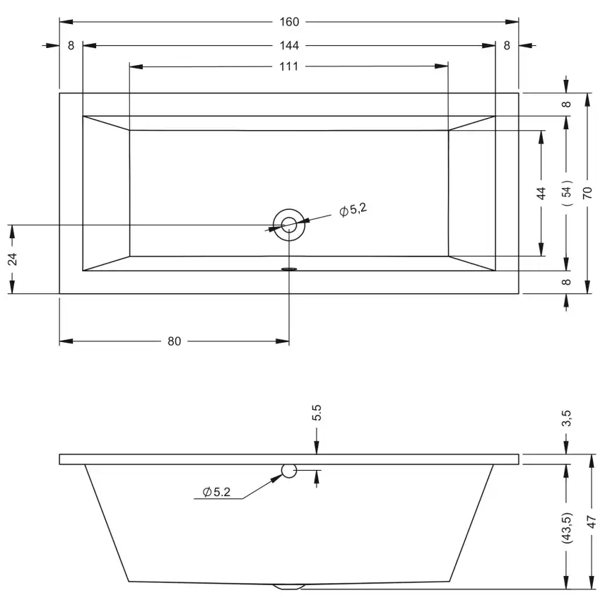 Акриловая ванна RIHO LUSSO 160x70 прямоугольная B013001005 фото 6