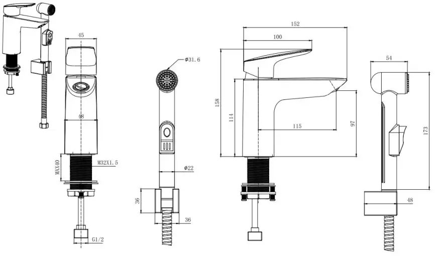 Смеситель с гигиеническим душем Aquatek Вега AQ1012MB, однорычажный, цвет Черный матовый фото 2