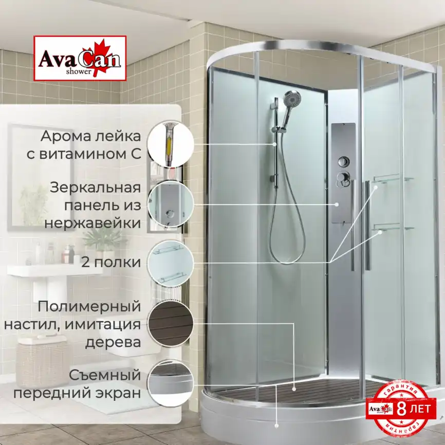 Душевая кабина AvaCan EM2812RNT 120x80 см, низкий поддон, без крыши, правая фото 2
