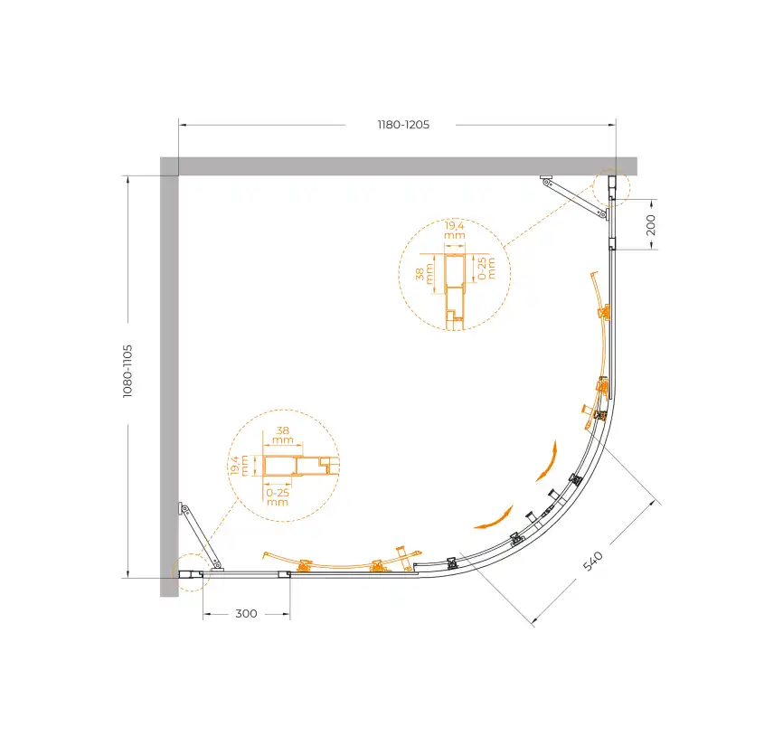 Душевой уголок CEZARES MOLVENO-RH-22-120/110-C-Cr-IV стекло Прозрачное, профиль Хром фото 7