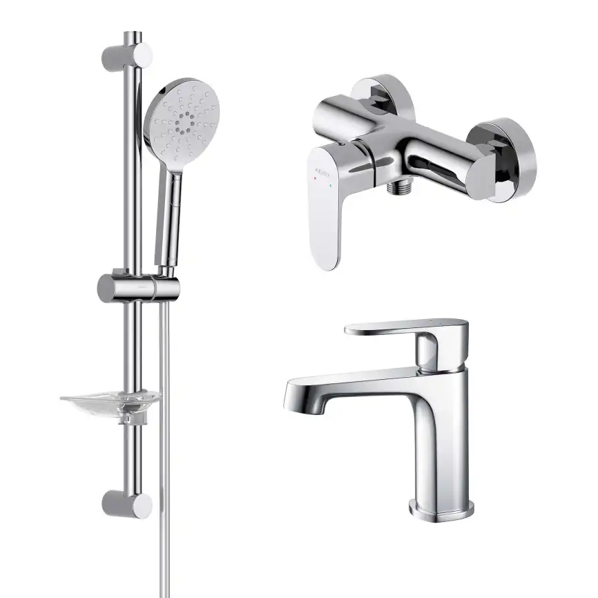 Комплект смесителей для ванны Aquatek Оберон AQ1231CR, 3 в 1 однорычажный, Хром фото 1