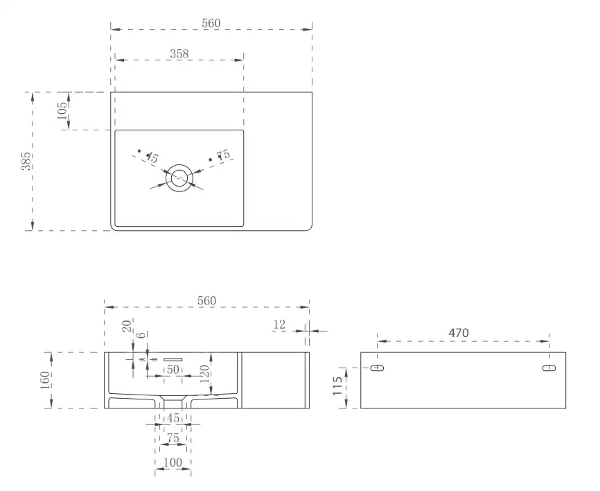 Раковина подвесная ABBER STEIN 56х38,5х16 AS2644 L, прямоугольная, белая матовая фото 4