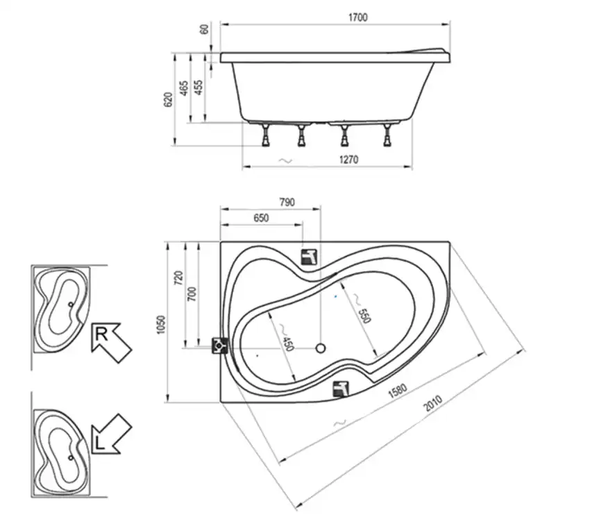 Акриловая ванна Ravak ROSA II 170х105 C221000000 левая, Белая фото 4