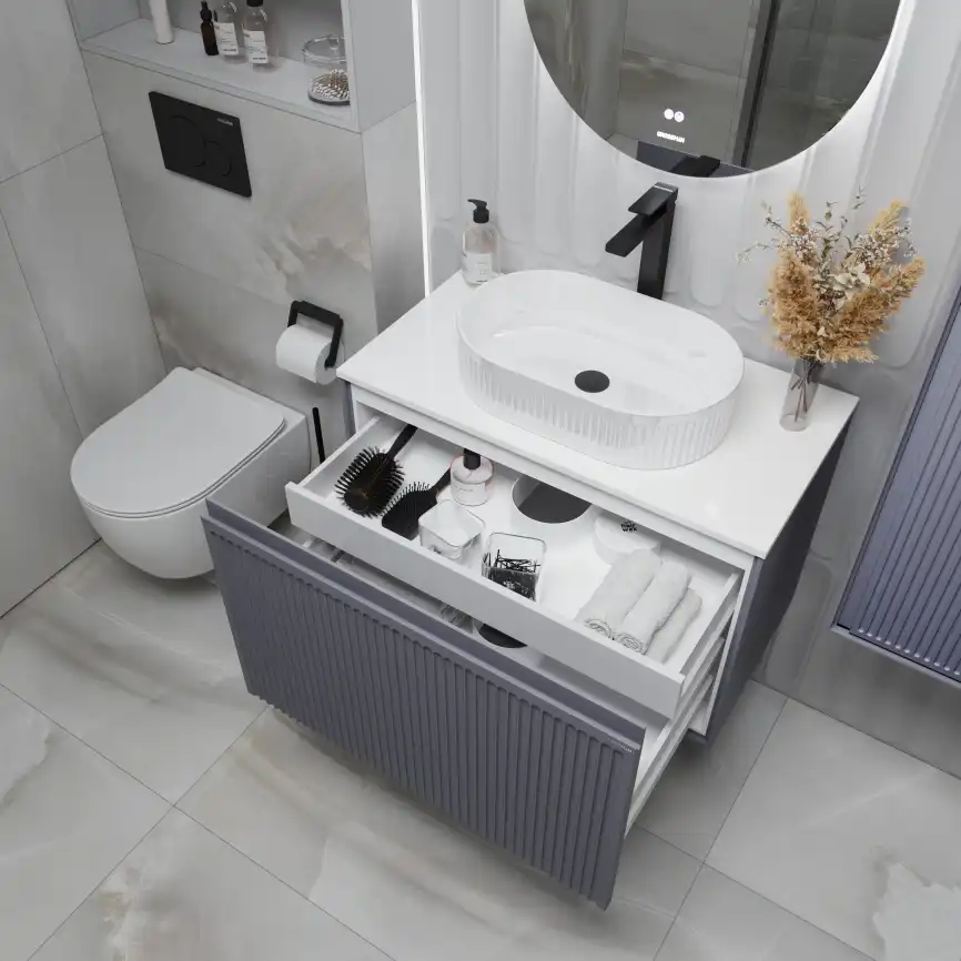 Тумба под раковину Grossman Кристалл 80 подвесная, графит матовый (108043) фото 5