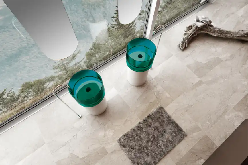 Раковина напольная ABBER KRISTALL 45х45х90 AT2701White-Aquamarin-H, круглая, белая/бирюзовая фото 3