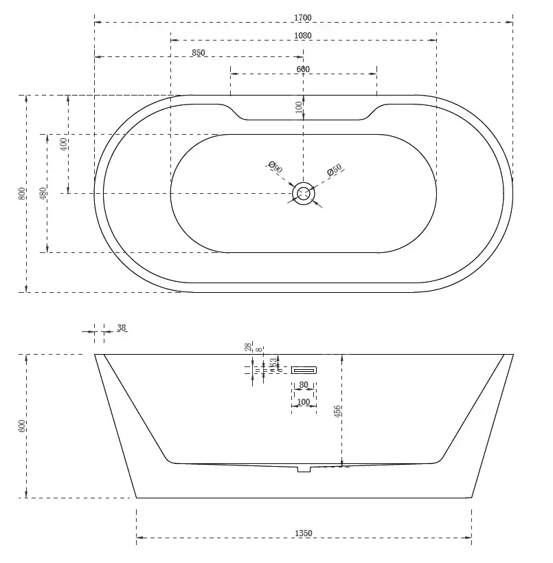 Акриловая ванна Abber 170х80 AB9299-1.7, отдельностоящая, Белая глянцевая фото 4