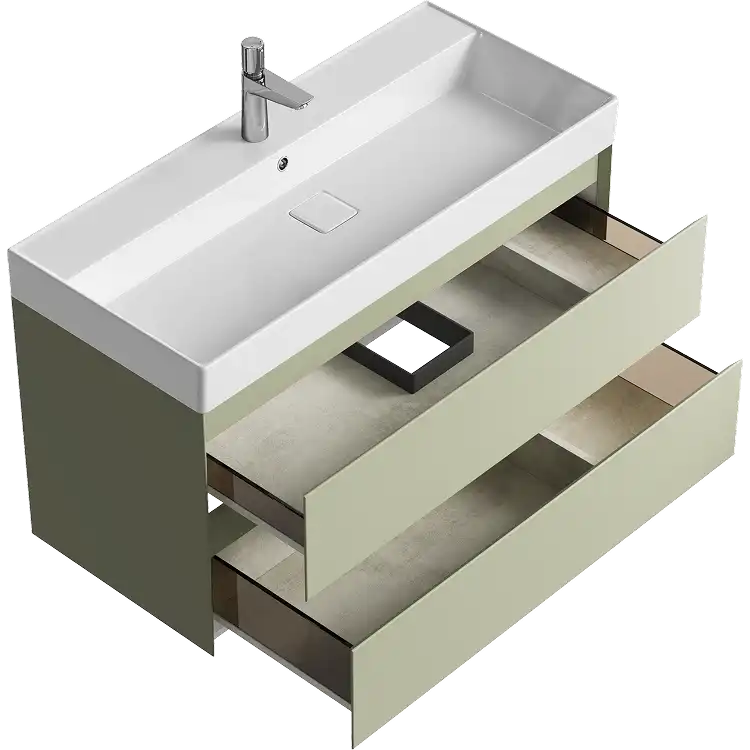 Тумба с раковиной подвесная Aqwella Geometria 100 GE01102SH, с двумя ящиками, цвет зеленый шалфей фото 2