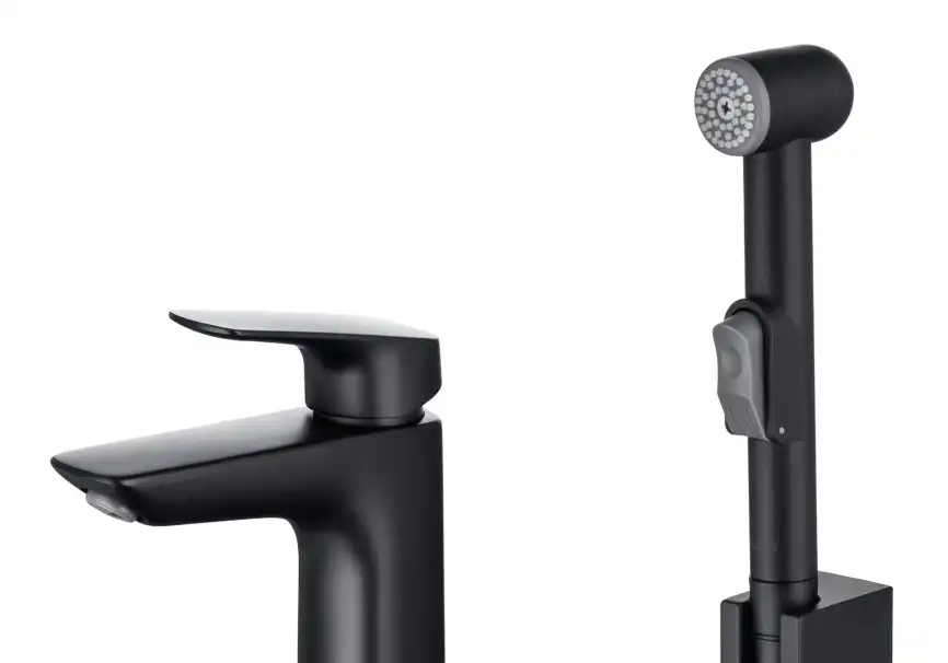 Смеситель с гигиеническим душем Aquatek Вега AQ1012MB, однорычажный, цвет Черный матовый фото 6