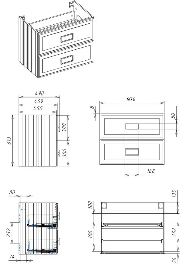 Тумба под раковину La Fenice Cubo 100 FNC-01-CUB-G-100-2 со столешницей Granite 100 FNC-03-PL01-100 черный мрамор, Серая матовая фото 7