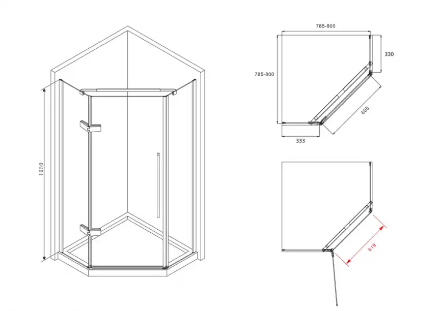 Душевой уголок ABBER Ewiges Wasser 80х80 см, AG05080M, профиль хром, стекло матовое фото 4