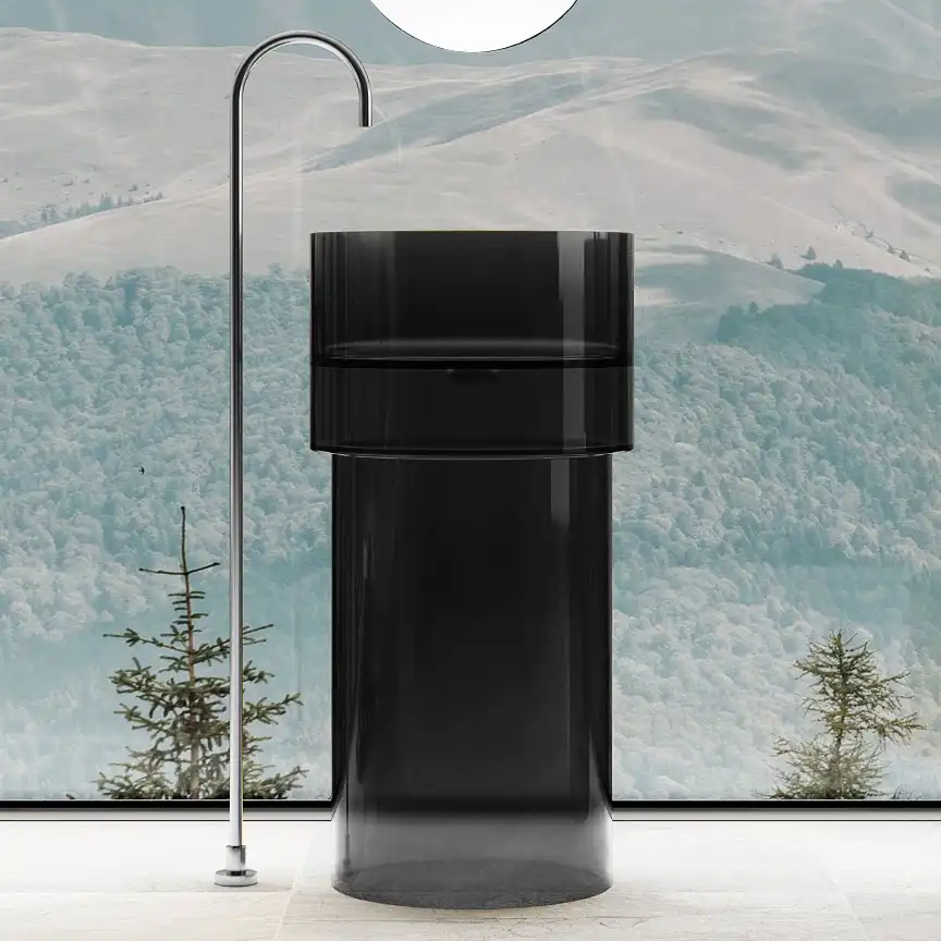 Раковина напольная ABBER KRISTALL 45х45х90 AT2701Onyx, круглая, черная фото 1