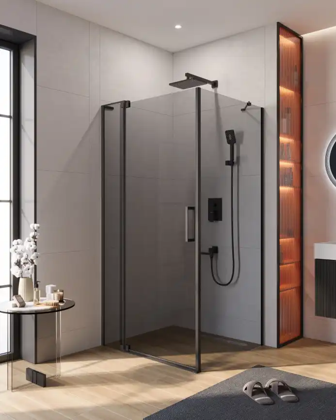 Душевой уголок CEZARES SLIDER-AH-1-100-100/110-GRIGIO-NERO стекло Тонированное (графит), профиль Черный фото 1