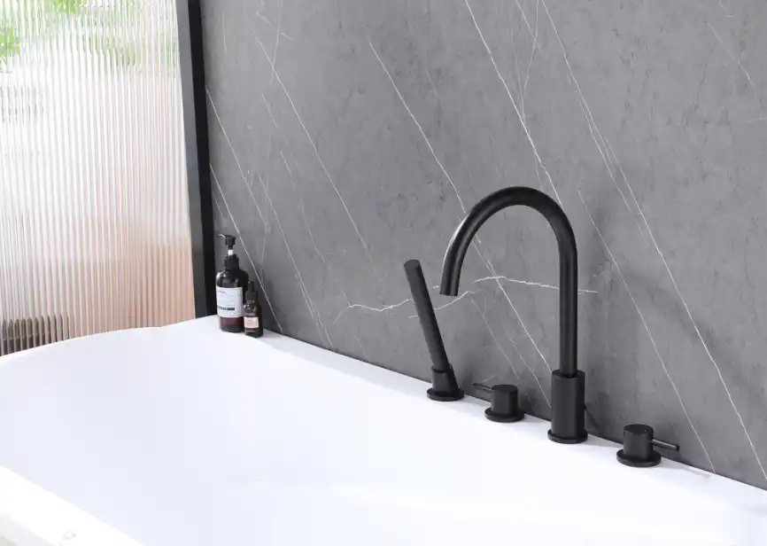 Смеситель на борт ванны Abber Wasser Kreis AF8113B, двухвентельный, с внутренней частью, Черный матовый фото 2