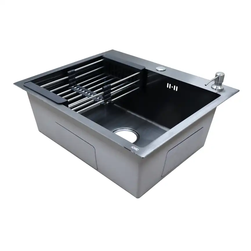 Кухонная мойка AZARIO NICOLE 600х500х220 нержавеющая сталь, черный соты: AZB6050H фото 3