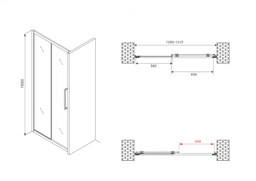 Душевая дверь Abber Schwarzer Diamant 130 см, AG30130H, профиль Хром, стекло Прозрачное фото 5