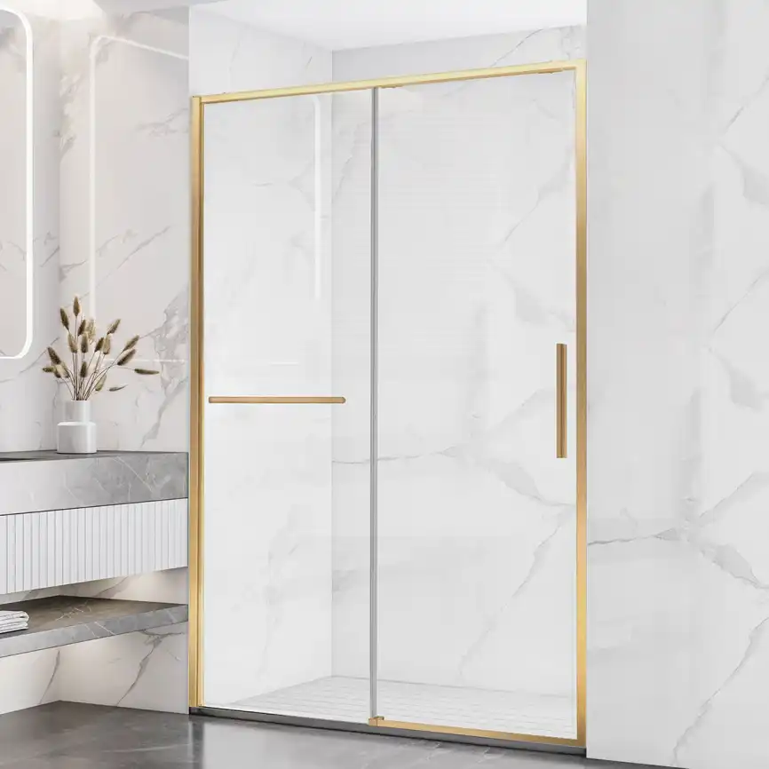 Душевая дверь Vincea Slim Soft 150 VDS-1SS150CLG, раздвижная, профиль брашированное золото, стекло прозрачное фото 1