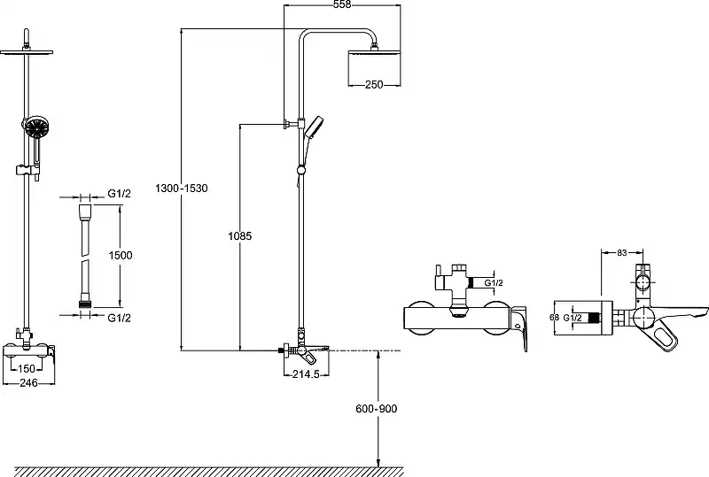 Душевая система Jacob Delafon Aleo E26809-CP для ванны с изливом, верхний и ручной душ, Хром фото 4
