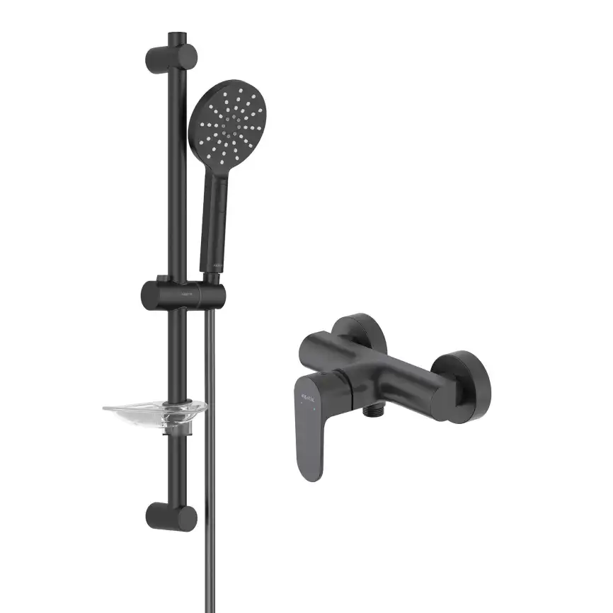 Смеситель для душа Aquatek Оберон AQ1232MB, с душевым гарнитуром однорычажный, Черный матовый фото 1