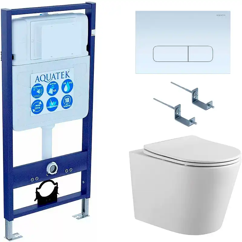 Комплект унитаза с инсталляцией Aquatek Set Aquatek Вега cmp-013 с сиденьем Микролифт и Белой клавишей смыва фото 1