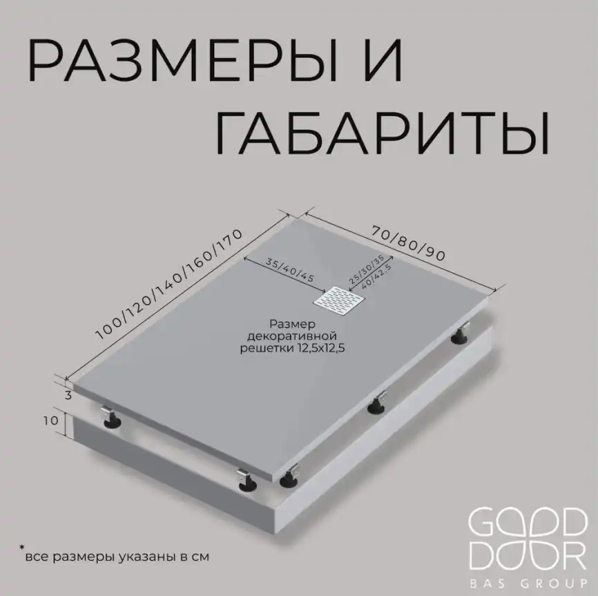 Душевой поддон Good Door Essentia 100х90 из искусственного камня, Серый графит ЛП00070 фото 6