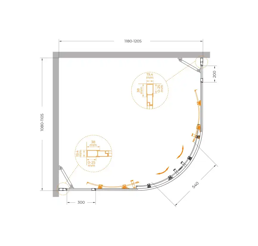 Душевой уголок CEZARES MOLVENO-RH-22-120/110-C-GM-IV стекло Прозрачное, профиль Оружейная сталь фото 7