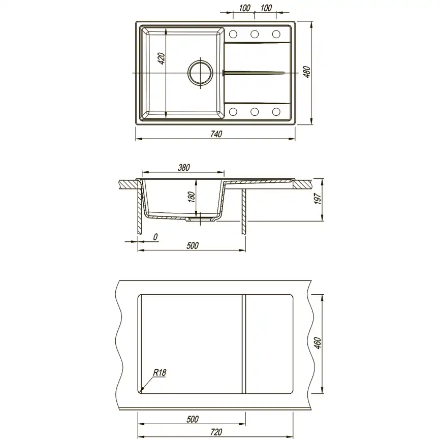 Кухонная мойка AZARIO Izmir 740х480х197 кварцевая, прямоугольная, цвет Черный: CS00097684 фото 7