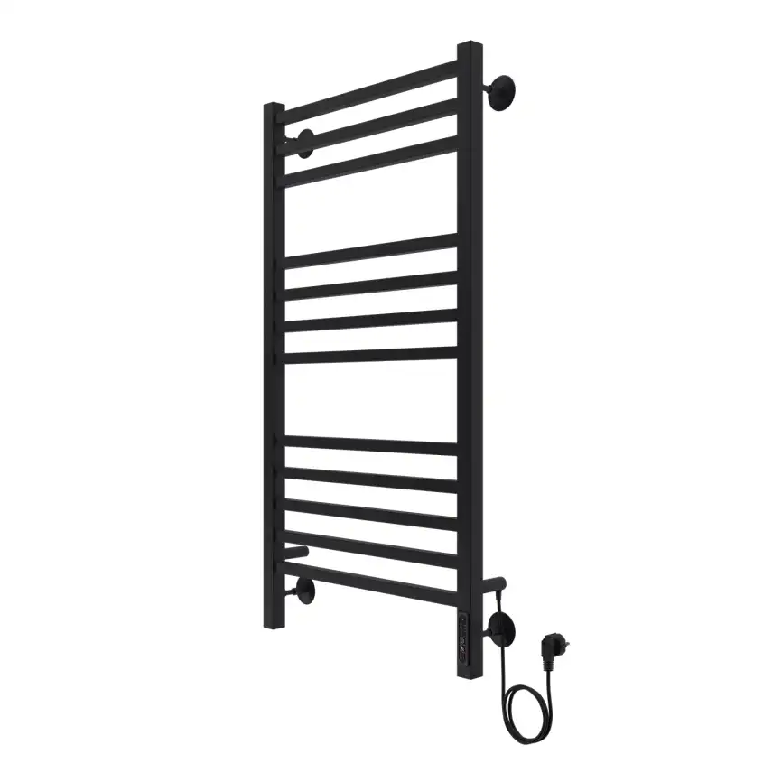 Полотенцесушитель электрический 50х100 Azario Ancona П12 AZ71850B, диммер справа, Черный матовый фото 2