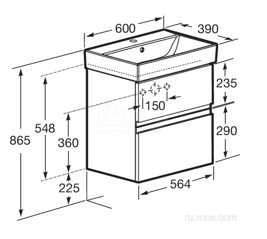Тумбы под раковину Roca Oleta 60 A857639501 подвесная, цвет, Белый матовый фото 10