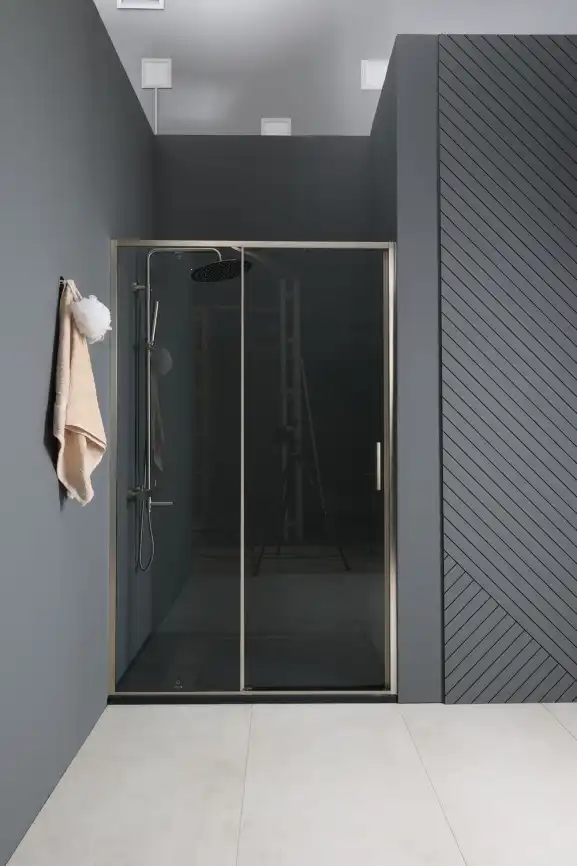 Душевая дверь Aquanet Pleasure Evo 120 AE65-N120-GBT профиль золото-никель браш, прозрачное стекло фото 1