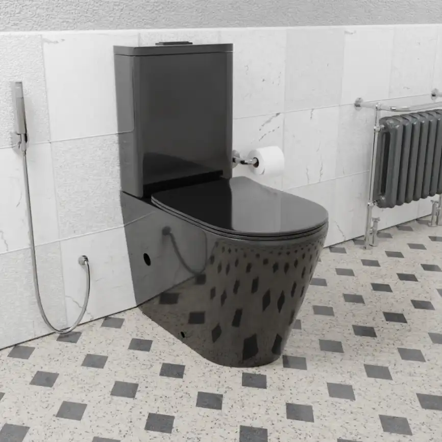 Унитаз-компакт CeramaLux 2178-18, безободковый, с бачком и сидением микролифт Черный фото 1