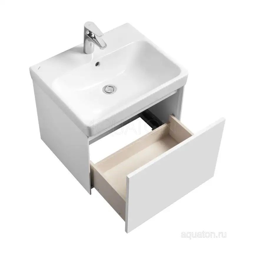 Тумба под раковину Aquaton Асти 55 1A263101AX2B0 подвесная цвет, белый глянец  / белый матовый фото 6