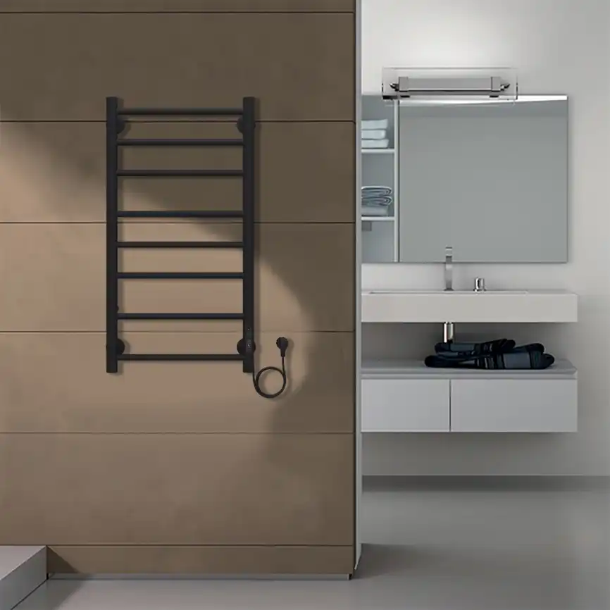 Полотенцесушитель электрический 40х80 Azario Parma П8 AZ10848B, диммер справа, Черный матовый фото 4