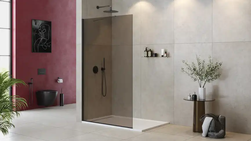 Душевая перегородка LIBERTA-L-1-TB-120-BR-NERO стекло Tонированная бронза, профиль Черный фото 2