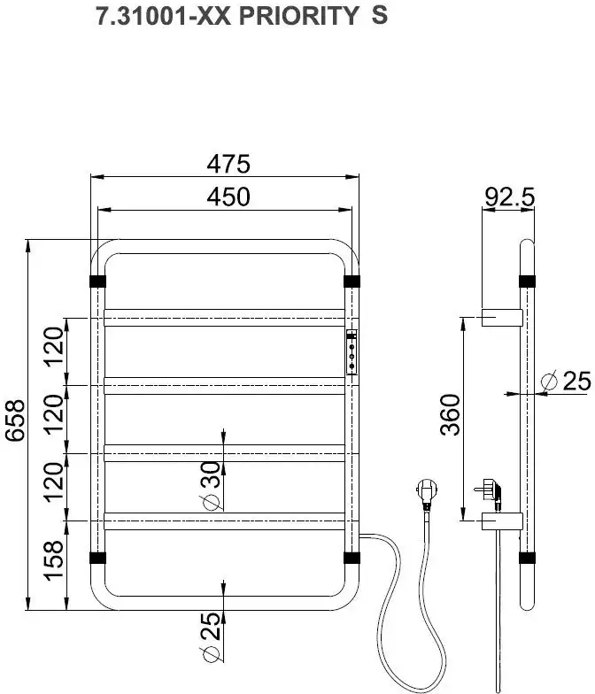 Полотенцесушитель электрический Allen Brau Priority 640х475 7.31001-GM, графит матовый фото 2
