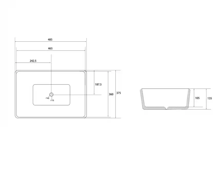 Раковина накладная ABBER RECHTECK 48,5х37,5х13,5 AC2212, прямоугольная, белая фото 4