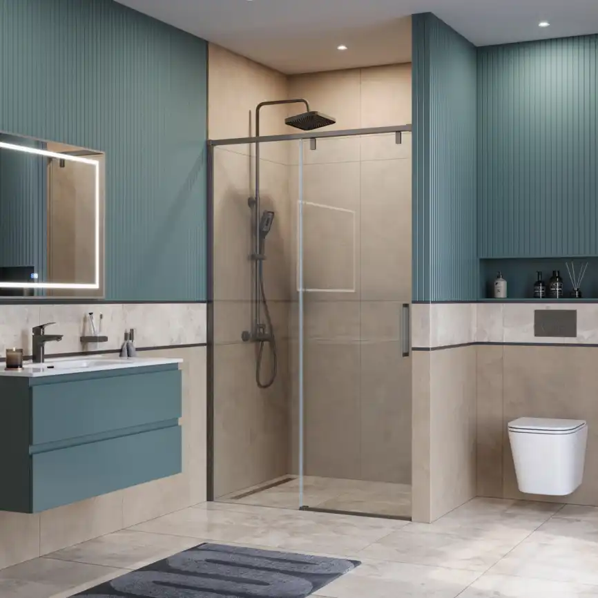 Душевая дверь BelBagno SOFT_CLOSE-1-BF-1-110-C-GM стекло прозрачное, профиль Оружейная сталь фото 7