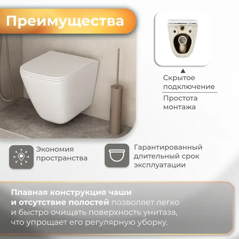 Подвесной унитаз Grossman GR-4479SQC безободковый, смыв торнадо, Белый глянцевый фото 5