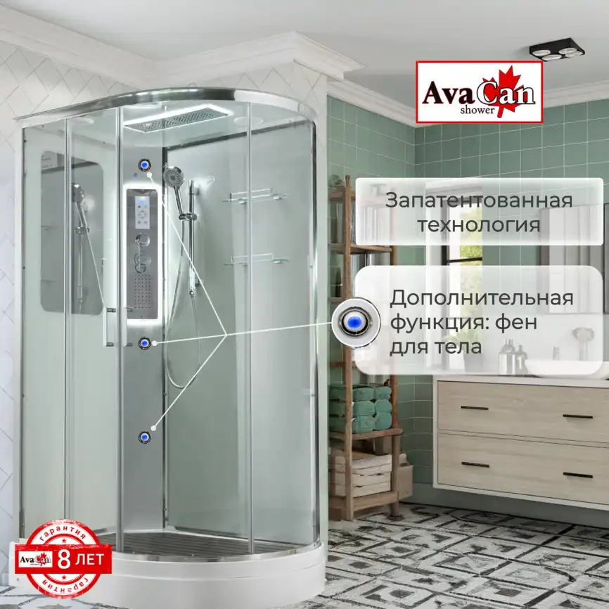 Душевая кабина AvaCan A2812LLED 120x80 см, низкий поддон, с крышей, левая фото 16
